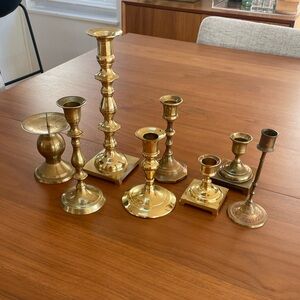 Vintage Set of 8 Brass Candlesticks Holder Lighting Table Decoration India Japan